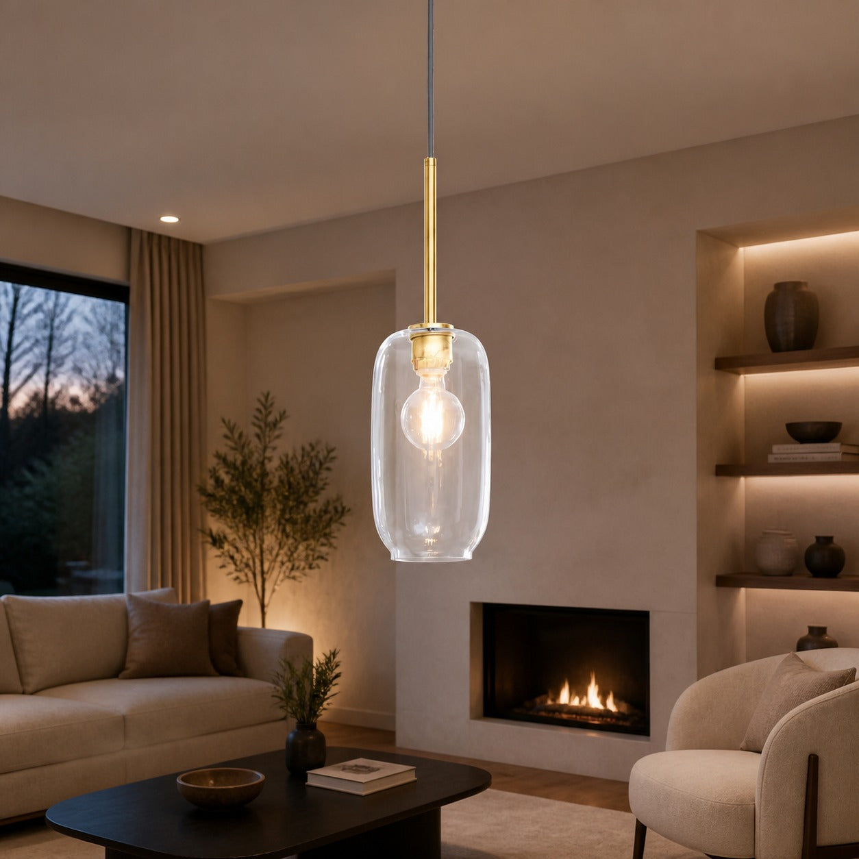 Lumivelle Pebble Pendant Light - Adjustable Glass Shade - Modern Lighting
