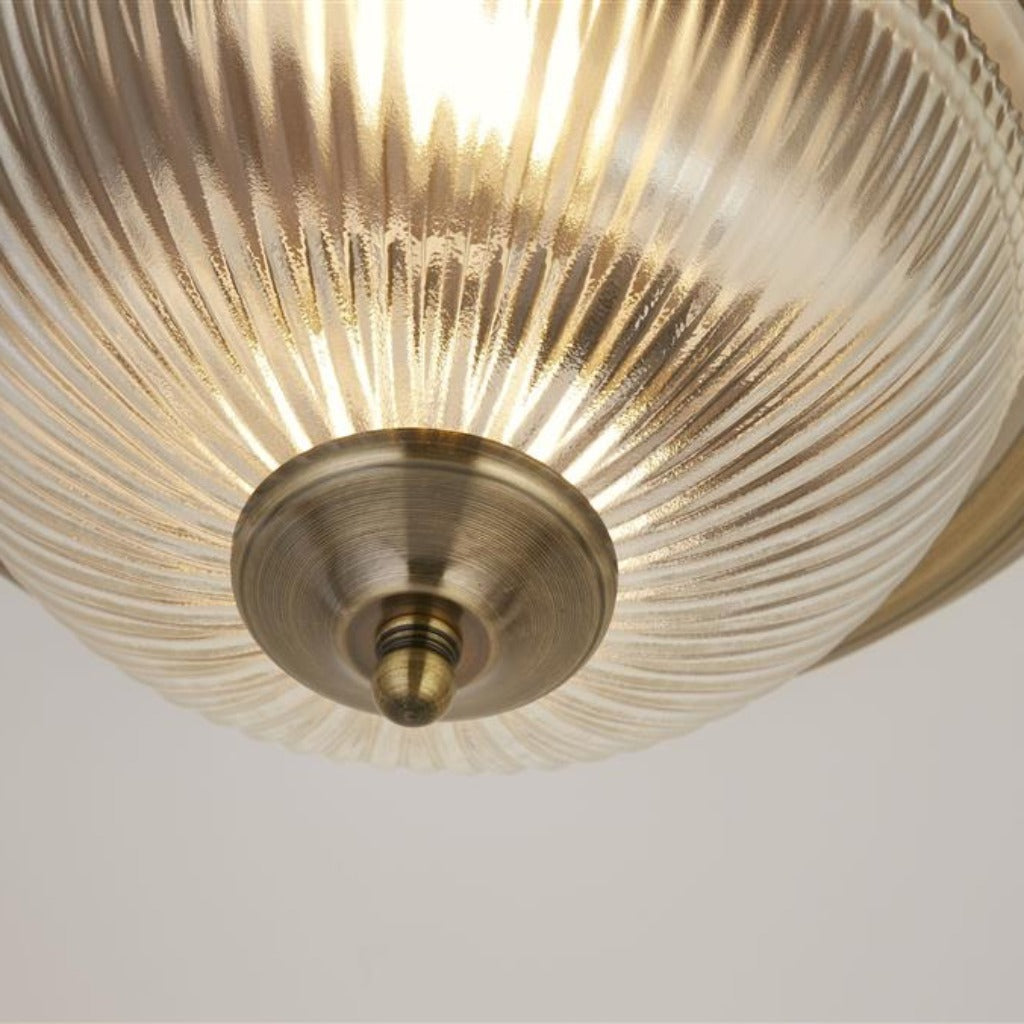 TF Vintora Modern Flush Ceiling Light – Ribbed Glass and Metal Trim for Kitchens or Hallways