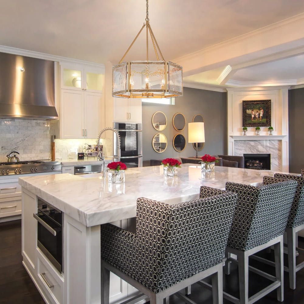 Textured Water Ripple Drum Chandelier - 6-Light Glass Pendant Light