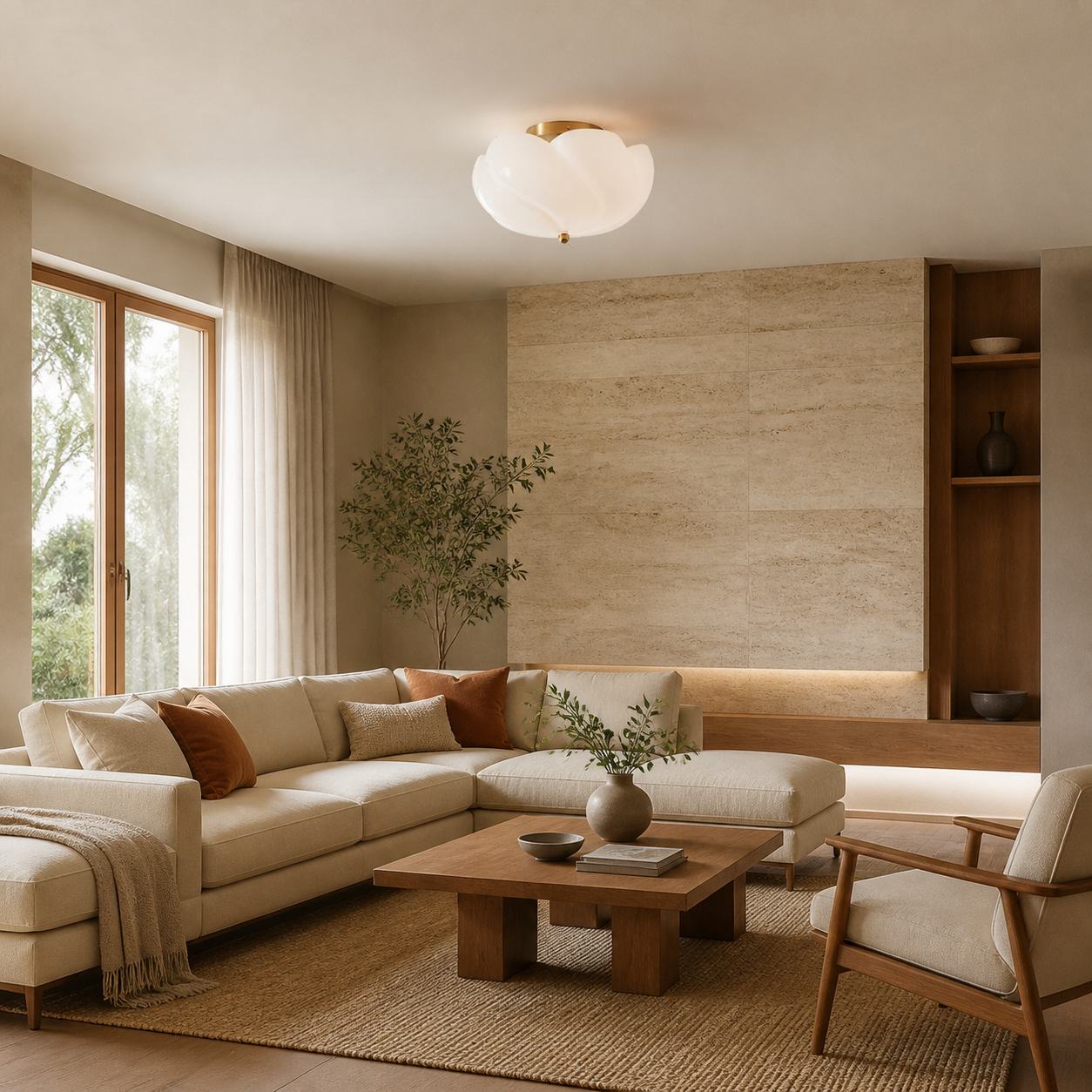 Modo Ceiling Light –Minimalist Glass Shade with Sleek Brass Frame for Dining Room or Office