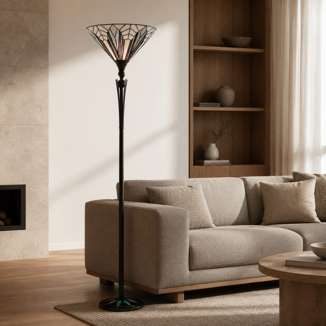 TF Astoria Tiffany Style Uplighter Lamp – Textured Glass Shade for Home and Office Ambience