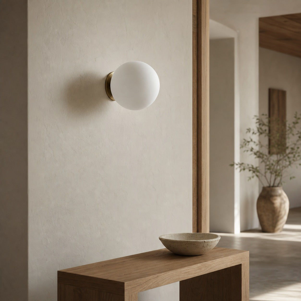 Glorica Glass Brass Wall Sconce - Frosted Globe Classic Light For Warm Ambiance