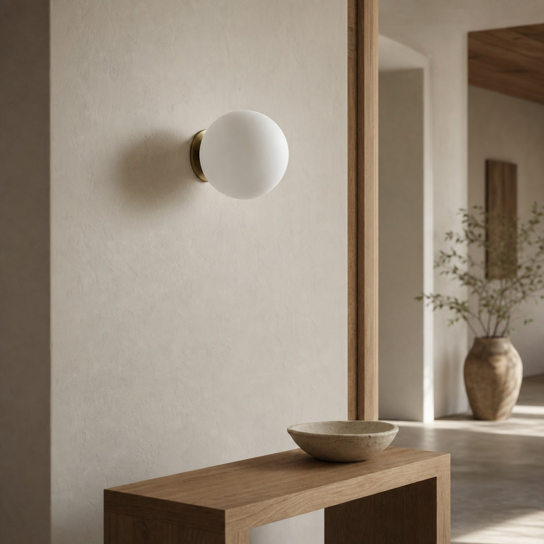 Glorica Glass Brass Wall Sconce - Frosted Globe Classic Light For Warm Ambiance