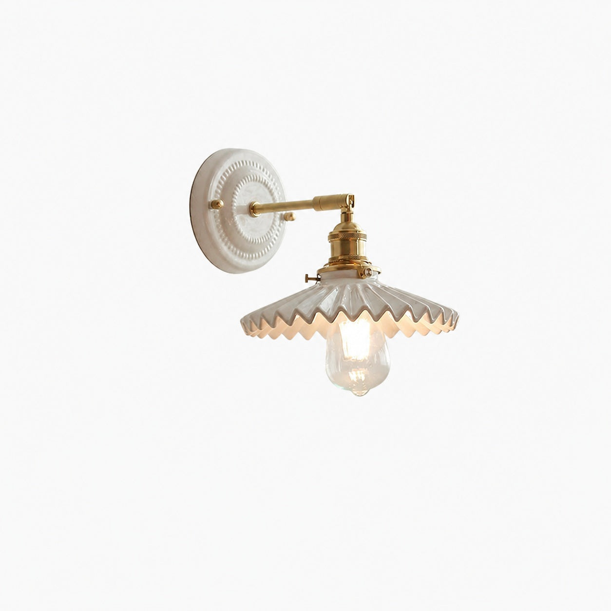 Vintage Japanese Ceramic Brass 1-Light Wall Sconce Lamp