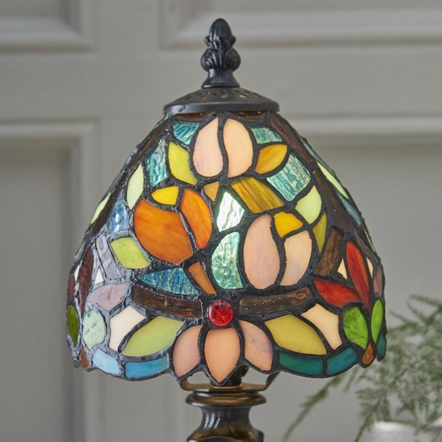 Calyra Vintage Floral Stained Glass Table Lamp - Art Deco Tiffany Style Accent Light for Bedside and Living Room