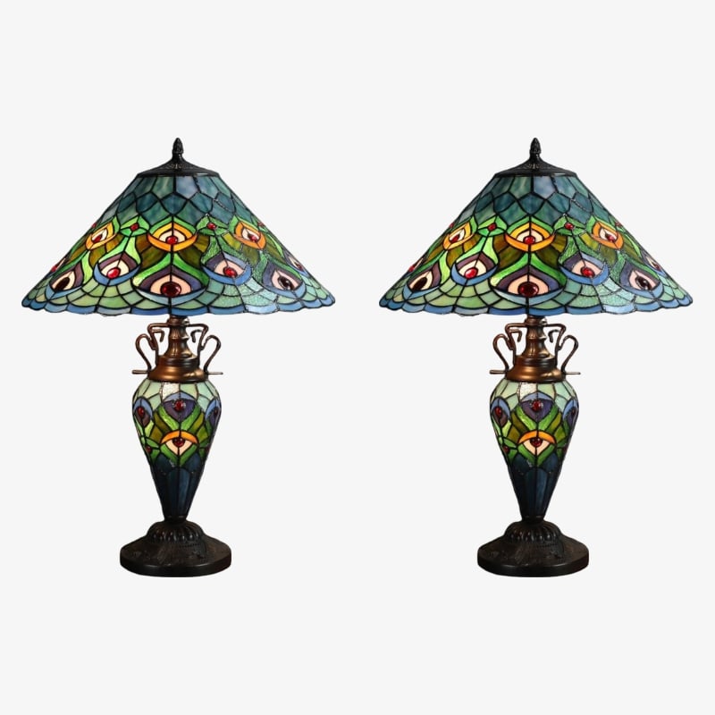 TF Oldbury Desk Lamp - Handcrafted Stained Glass Lamp for Bedroom Reading