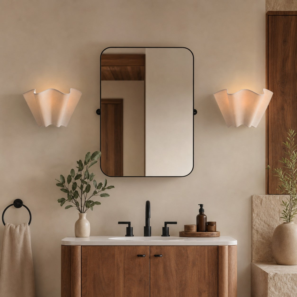 Oslan Modern Plug-In Sconce - Scalloped Ivory Linen Shade Wall Lamp