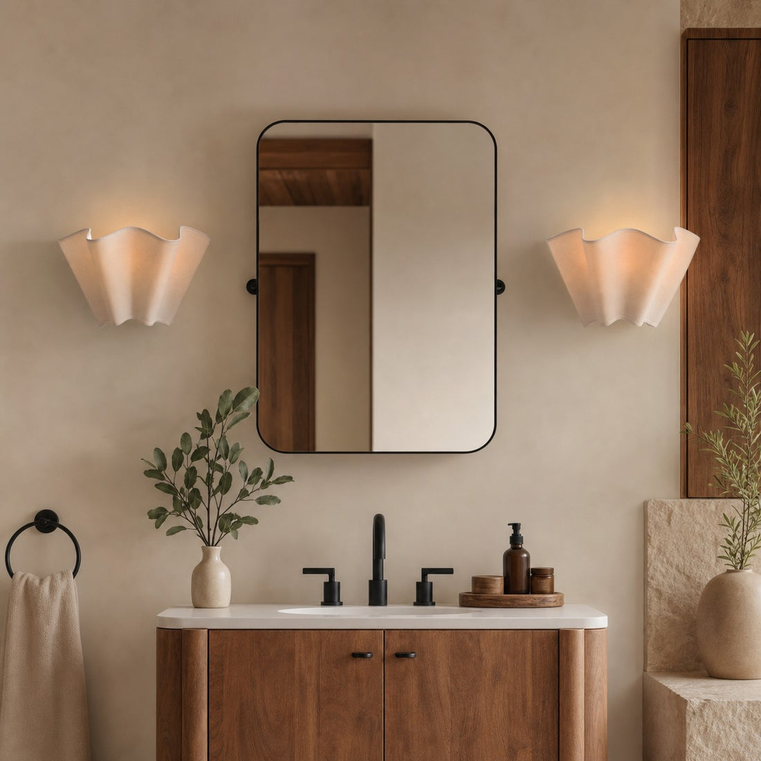 Oslan Modern Plug-In Sconce - Scalloped Ivory Linen Shade Wall Lamp