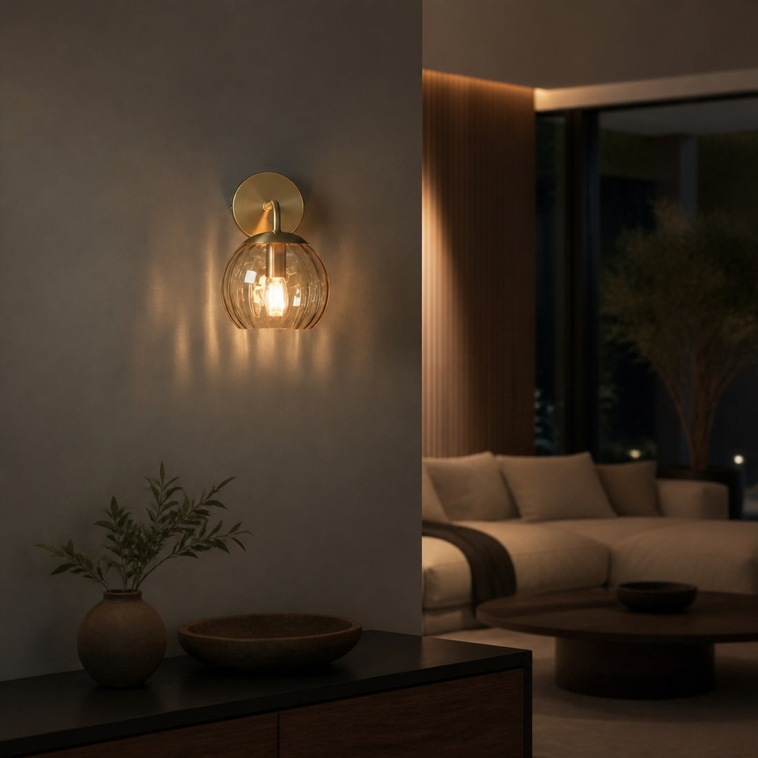 Tracian Brass Textured Glass Wall Lamp – Modern Classic Wall Sconce for Home Interiors & Corridors
