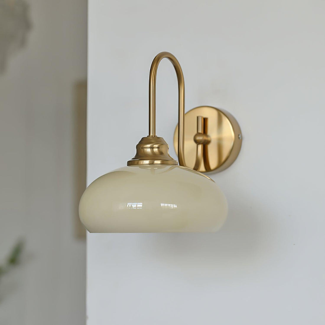 Bauhaus Wind Cream Glass Shade Metal Curved Pole Wall Sconce