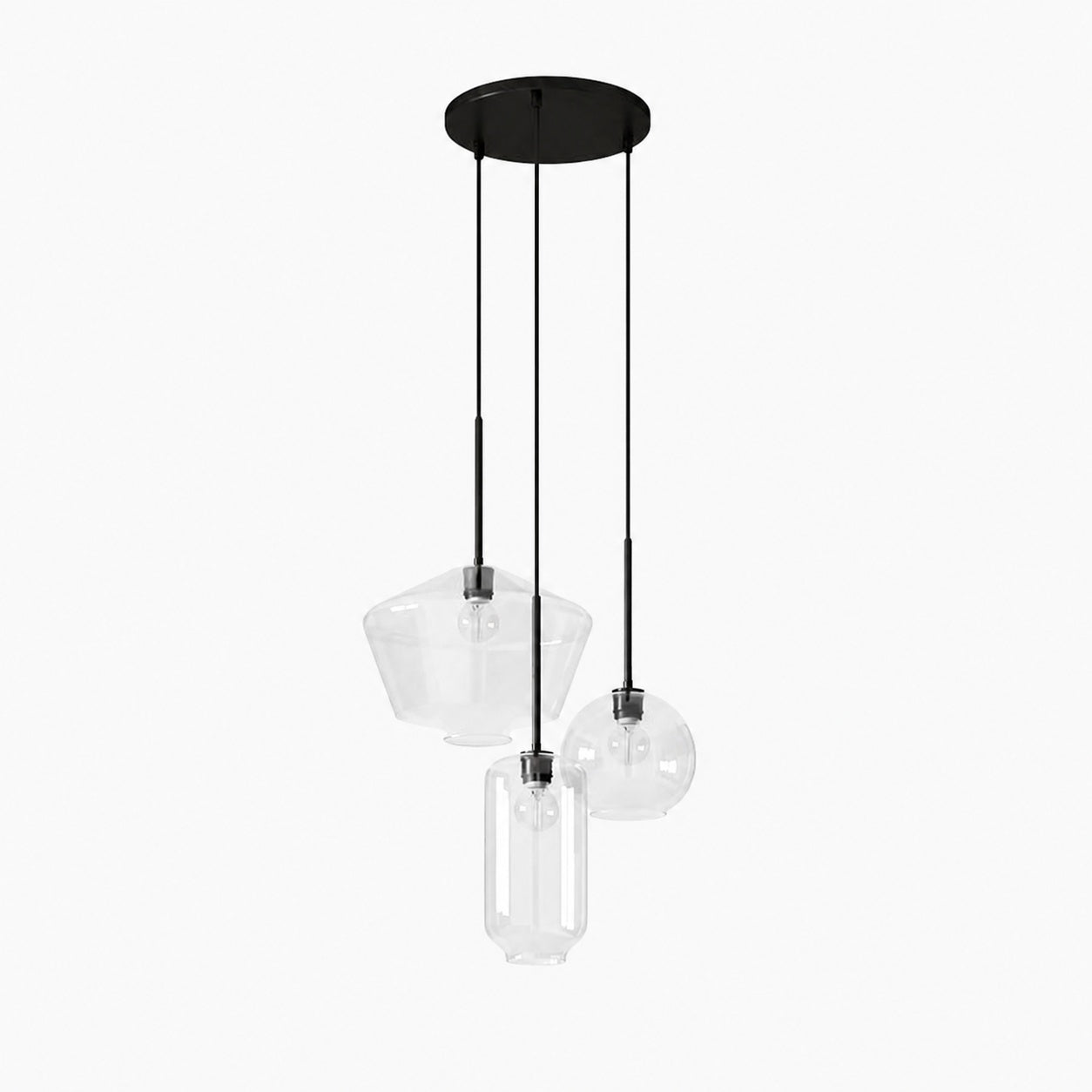 Merin Mixed Sculpture Glass and Metal Triple Chandelier