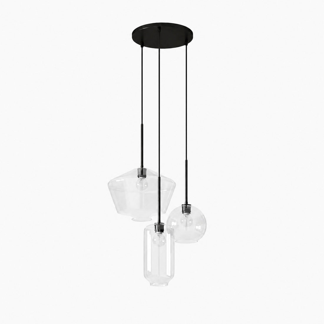 Merin Mixed Sculpture Glass and Metal Triple Chandelier