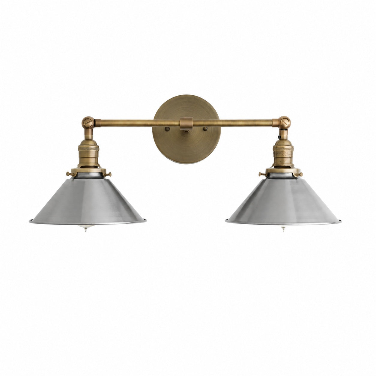 Conique Metal Industrial Wall Sconce with Dual Cone Shades - Vintage Metal Finish