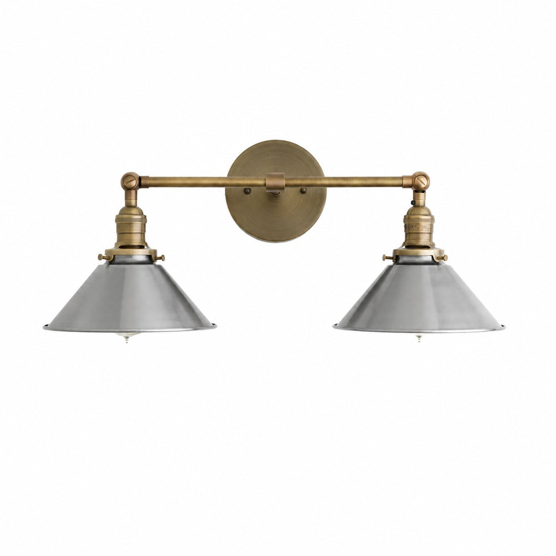 Conique Metal Industrial Wall Sconce with Dual Cone Shades - Vintage Metal Finish