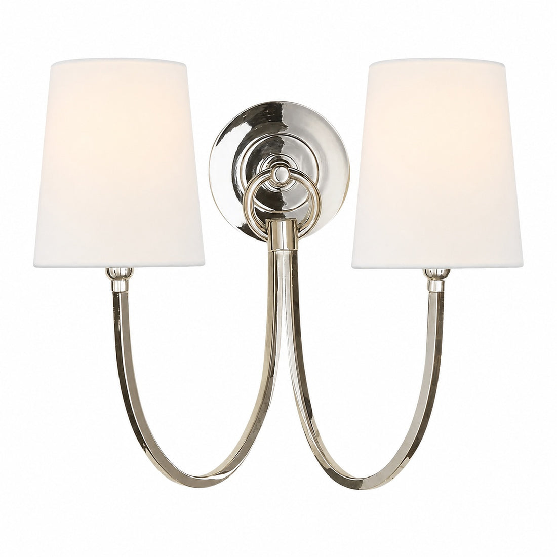 Roven Modern Double Wall Sconce with Curved Arms and Fabric Shades – Classic Accent Lighting for Bedroom