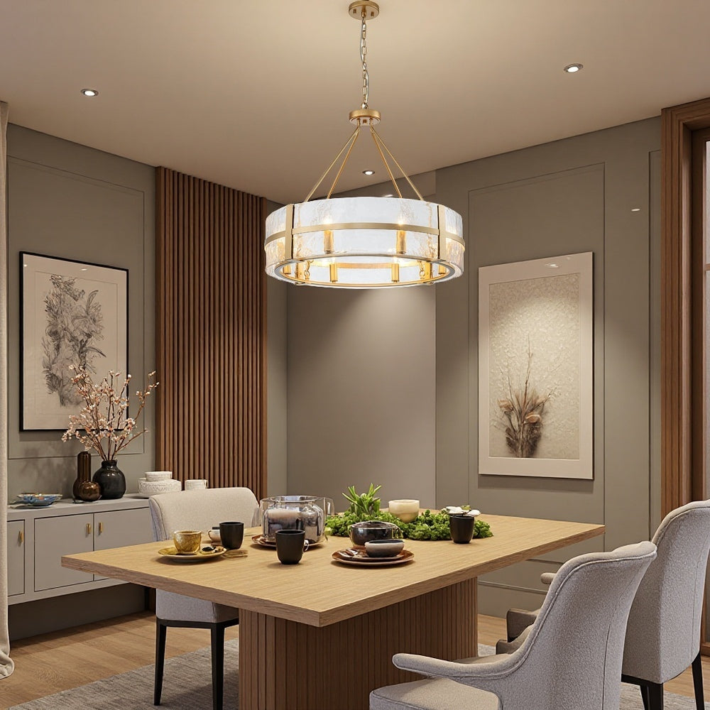 Modern Wide Drum Pendant Lamp – Clear Glass Chandelier For Living Room