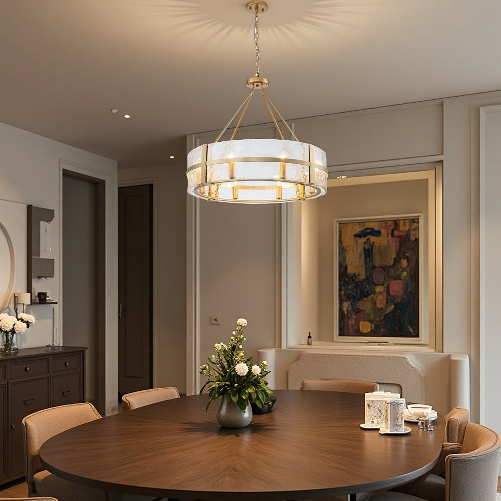 Modern Wide Drum Pendant Lamp – Clear Glass Chandelier For Living Room