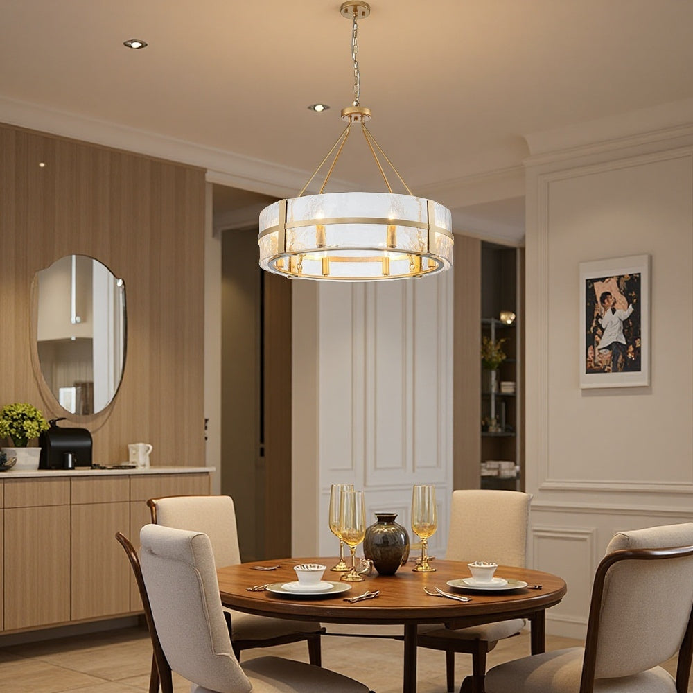 Modern Wide Drum Pendant Lamp – Clear Glass Chandelier For Living Room