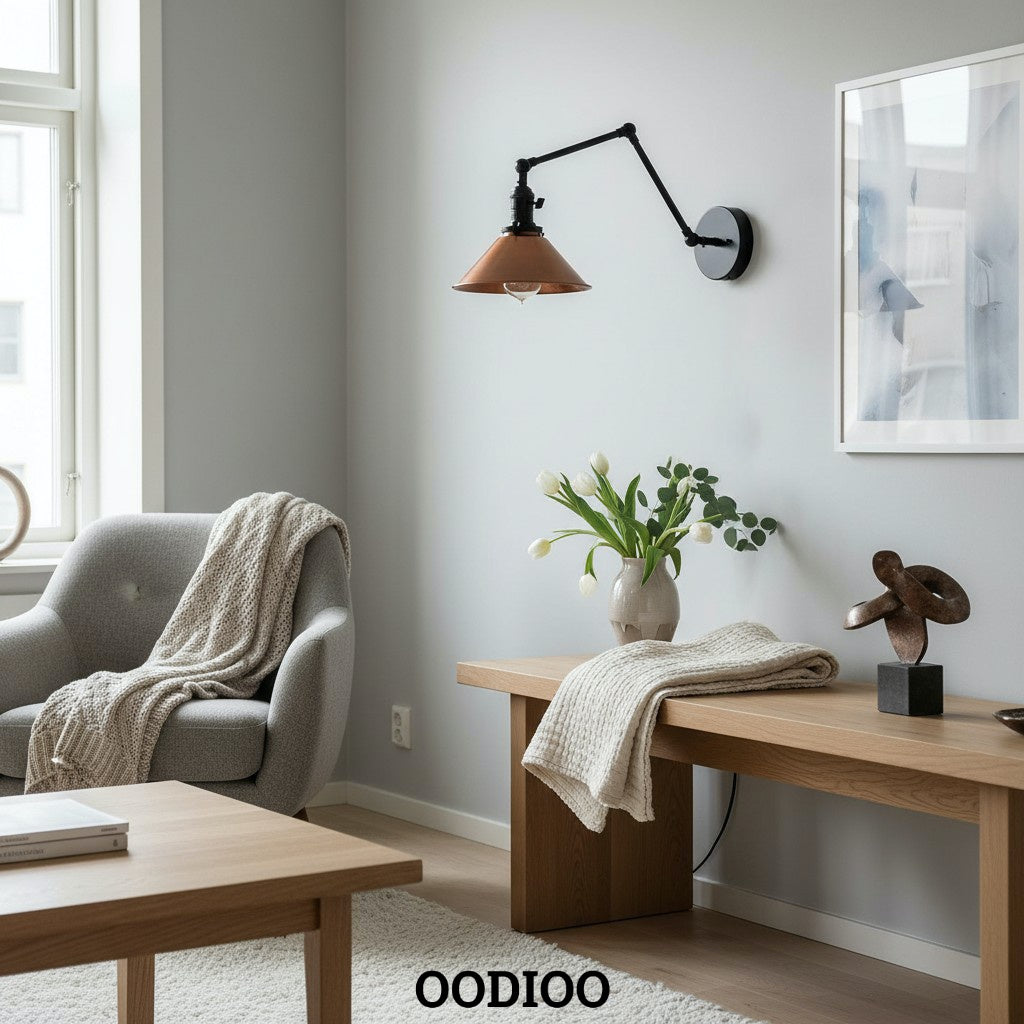 Conique Metal Industrial Farmhouse Wall Lamp – Adjustable Arm Wall Sconce for Accent Lighting