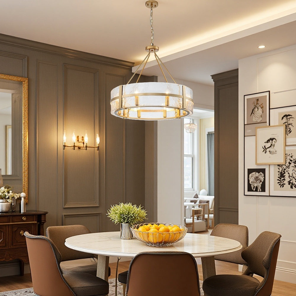 Modern Wide Drum Pendant Lamp – Clear Glass Chandelier For Living Room