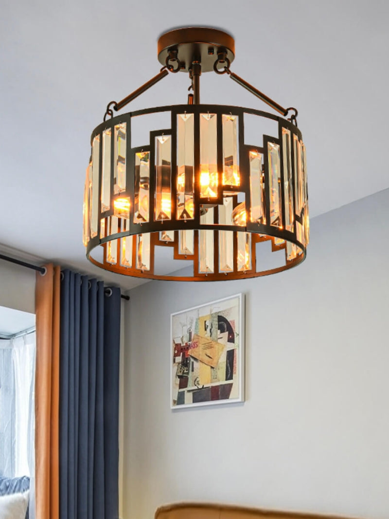 Retro Industrial Style 3-Light Pendant Lamp - Iron Birdcage Drum Light