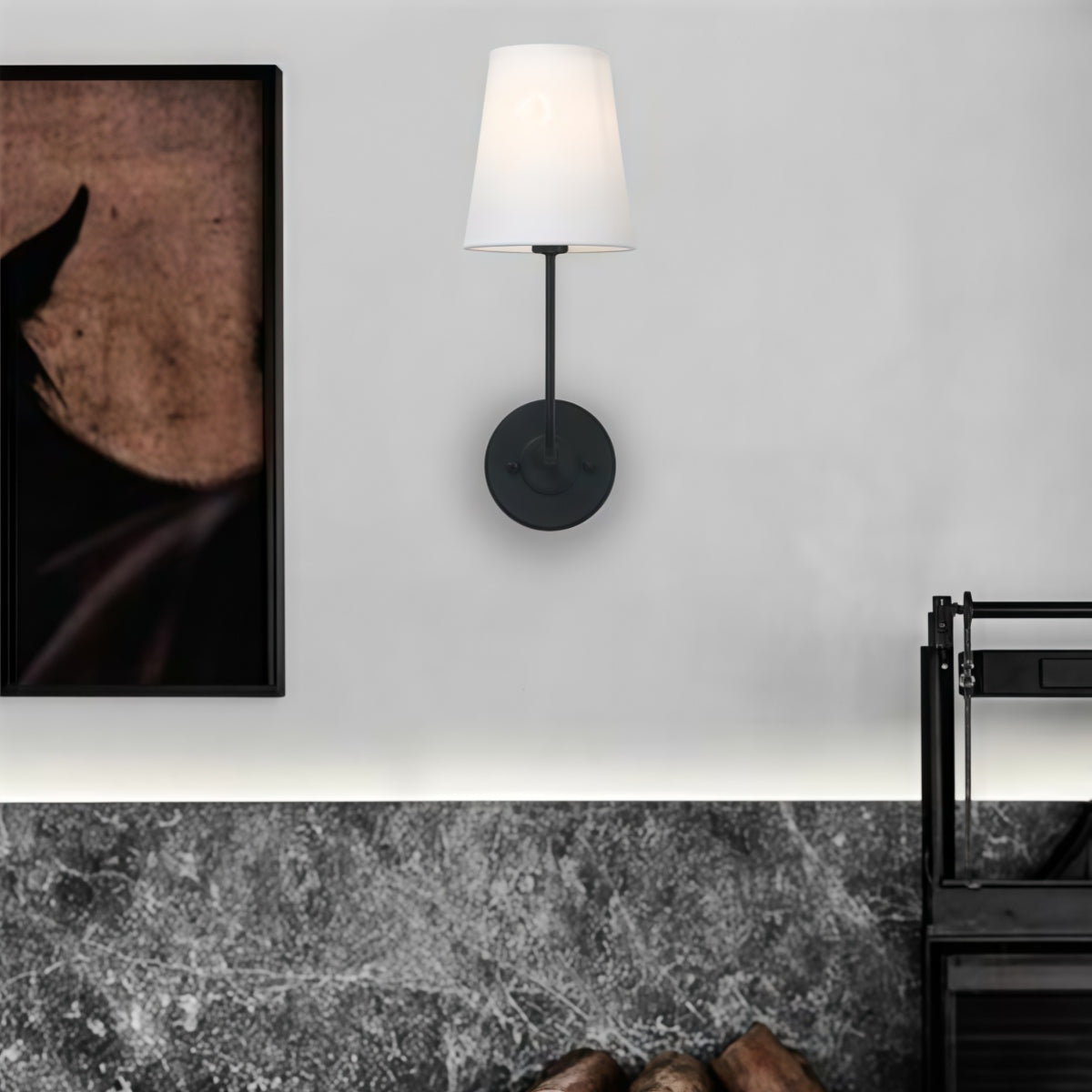 Rustic Cone Shape Fabric Wall Sconce – Antique Brass Metal Accent Light