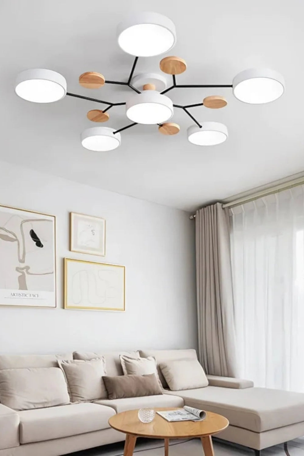 Multihead Disc Morandi Color Branch Ceiling Light