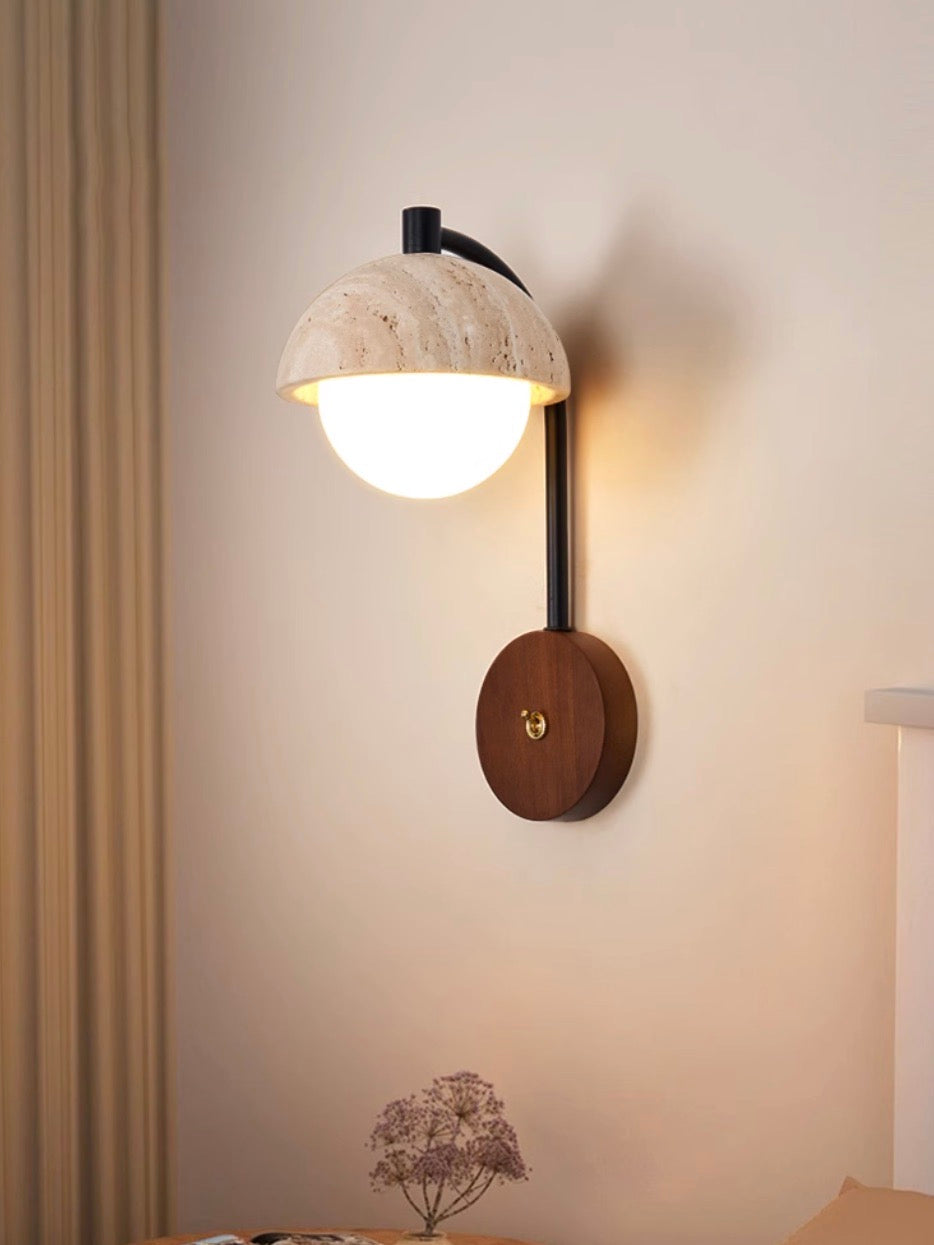Wabi-Sabi Style Travertine Half-Sphere Design Wall Lamp for Living Rooms and Bedrooms
