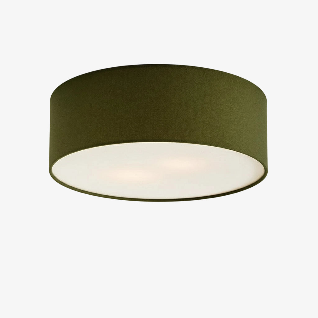 Dumora Linen Drum Ceiling Light - Flush Mount Iron Fixture with Fabric Shade