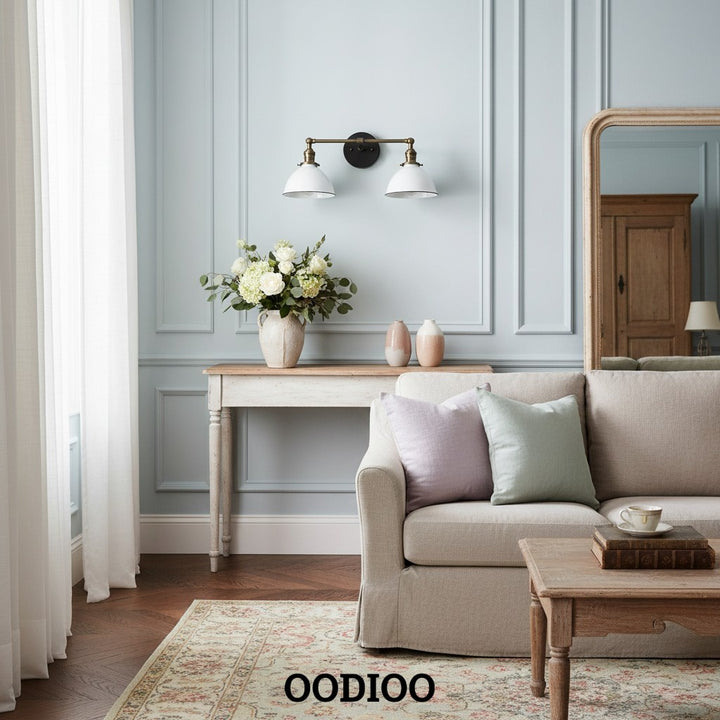 Conique Metal Dual Head Wall Fixture with Classic Shades – Industrial Vanity Lamp