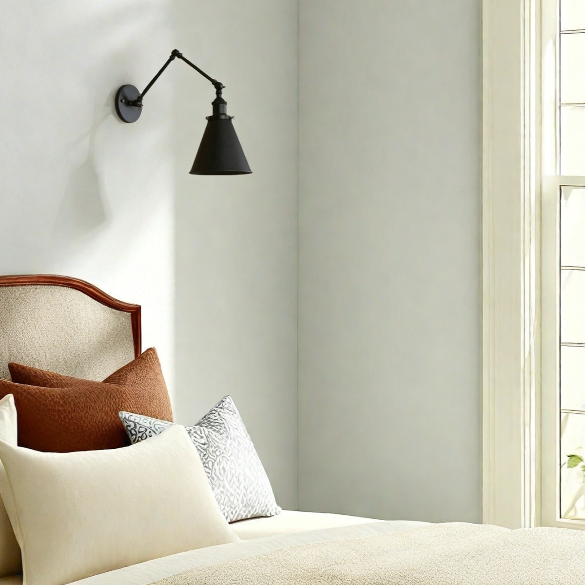 Industrial Swing Arm Wall Light – Black Adjustable Metal Farmhouse Lamp