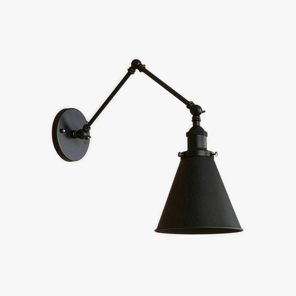 Industrial Swing Arm Wall Light – Black Adjustable Metal Farmhouse Lamp