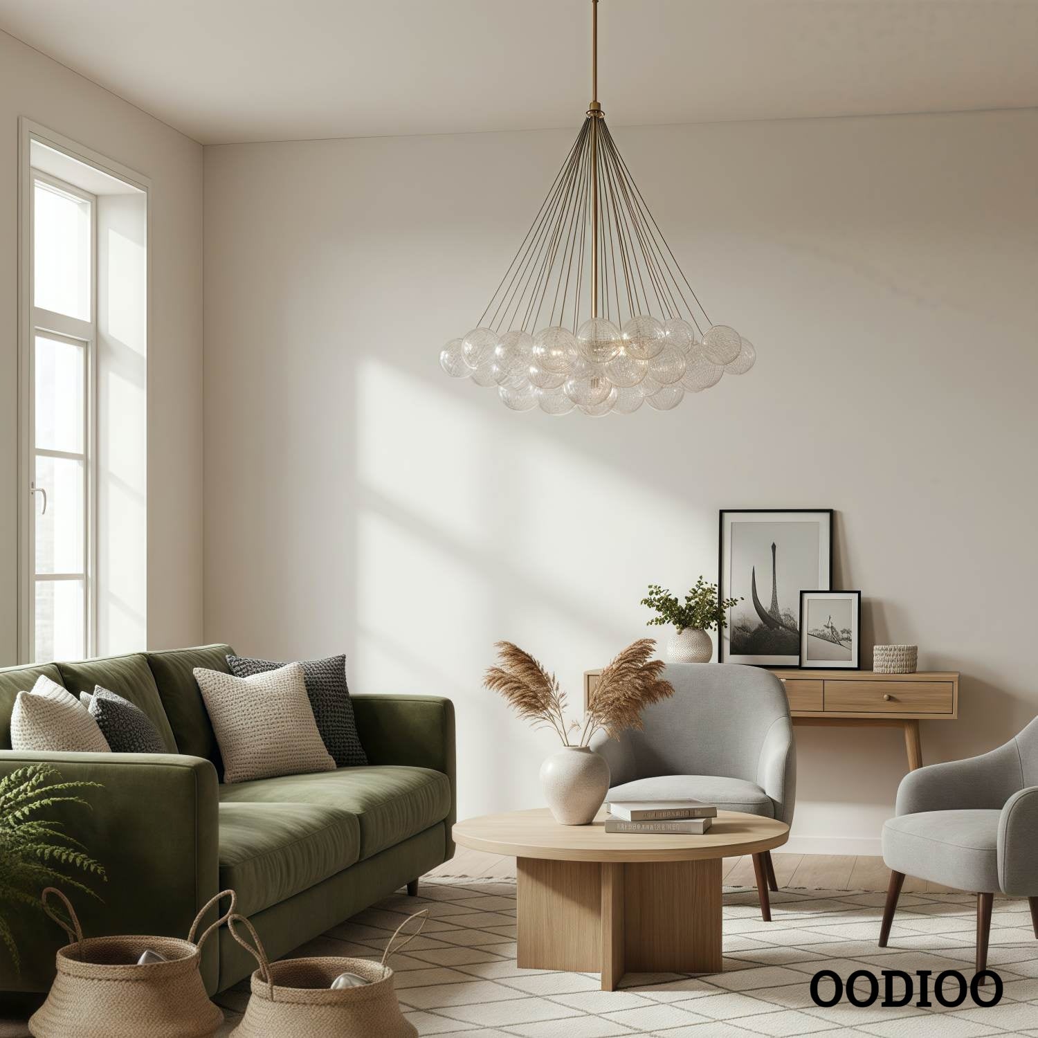 Bravira Vintage Brass Bubbled Glass Chandelier Ambient Lighting for Living Rooms and Commercial Spaces