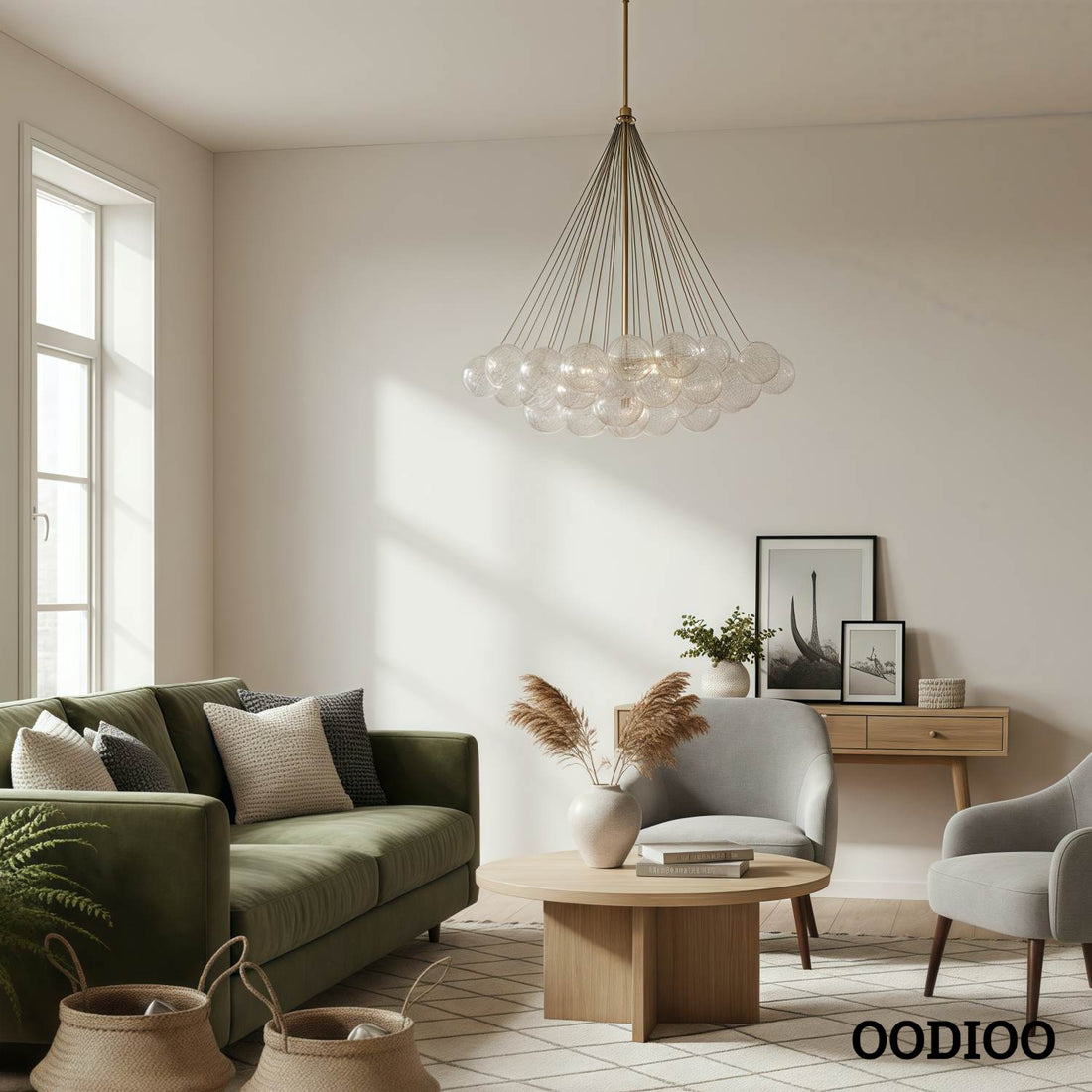 Bravira Vintage Brass Bubbled Glass Chandelier Ambient Lighting for Living Rooms and Commercial Spaces