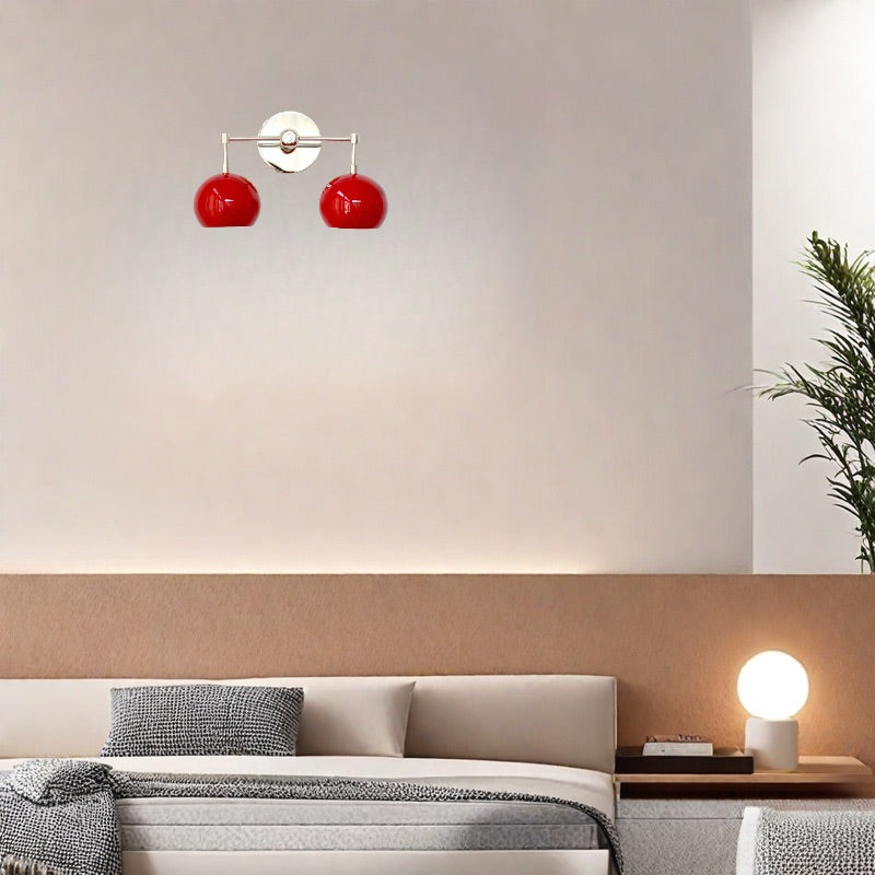 Red Wall Sconce - Double Ball Shades Bathroom Wall Light