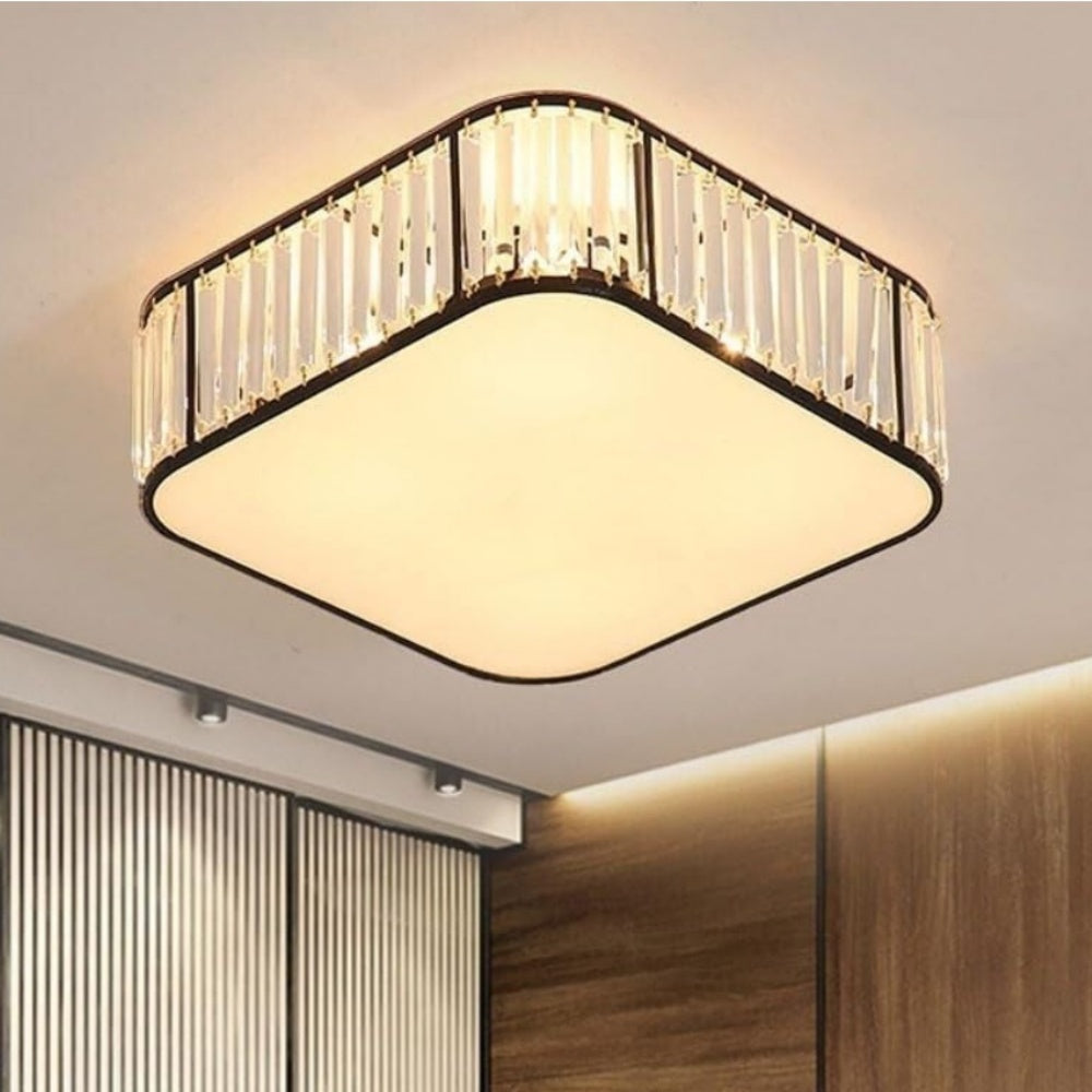 Crystal Glass Flush Mount Ceiling Light - Black Drum Shade Ceiling Light