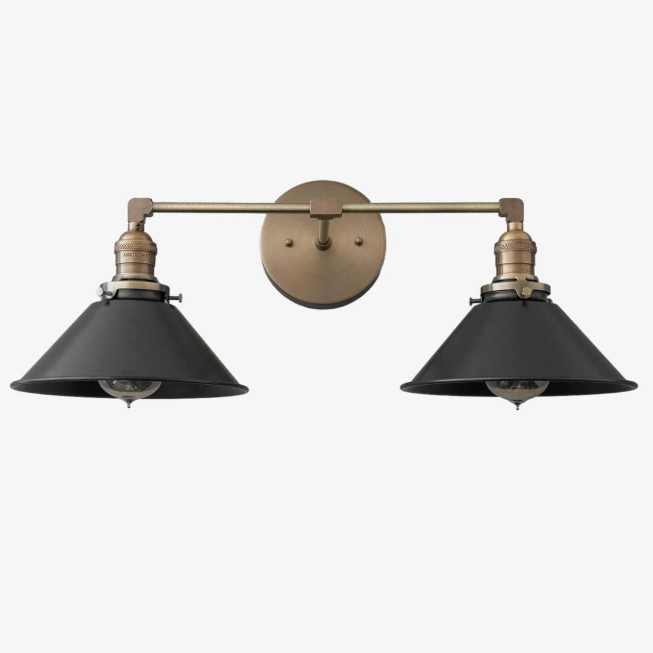 Conique Metal Dual Black Sconce with Cone Shades - Industrial Vanity Wall Light for Mirror
