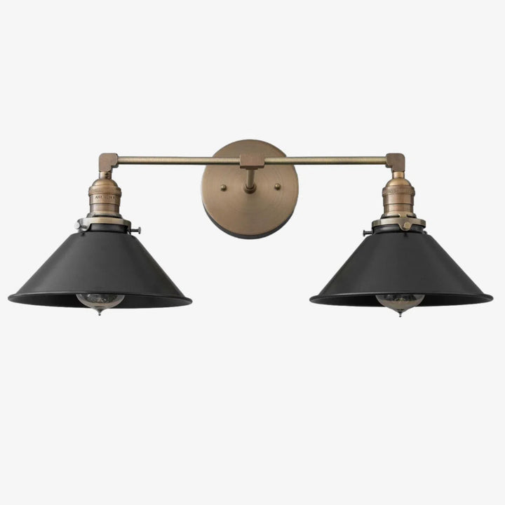 Conique Metal Dual Black Sconce with Cone Shades - Industrial Vanity Wall Light for Mirror