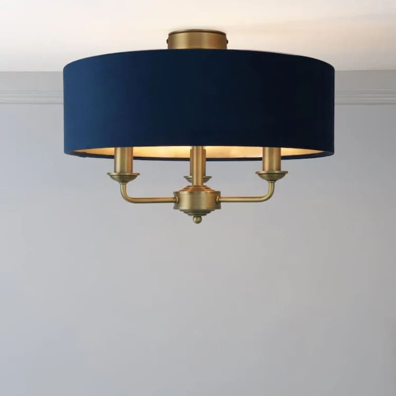 Matt Antique Brass 3 - Light Drum Light- Semi Flush Ceiling Light