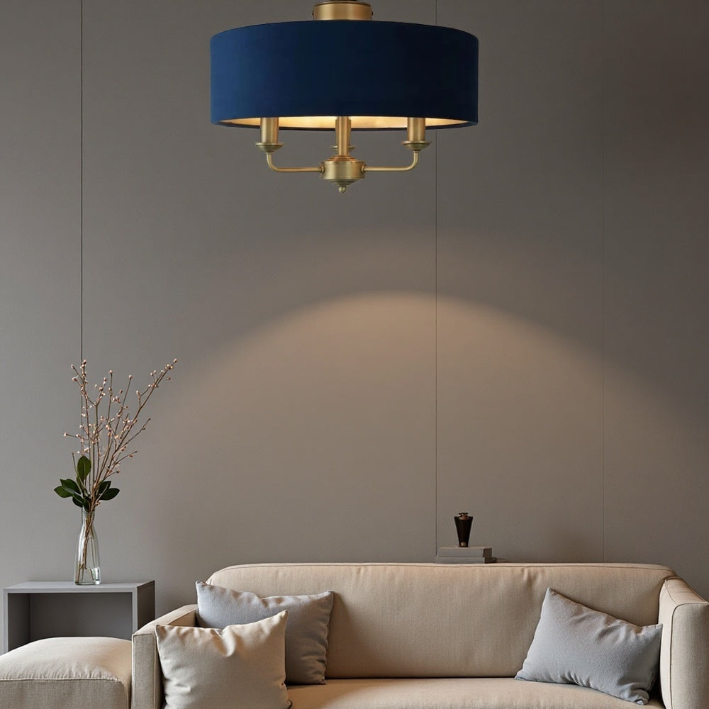 Matt Antique Brass 3 - Light Drum Light- Semi Flush Ceiling Light