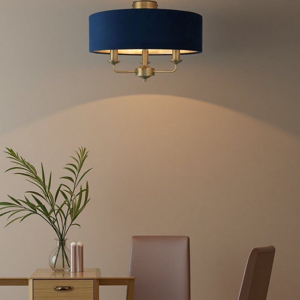 Matt Antique Brass 3 - Light Drum Light- Semi Flush Ceiling Light