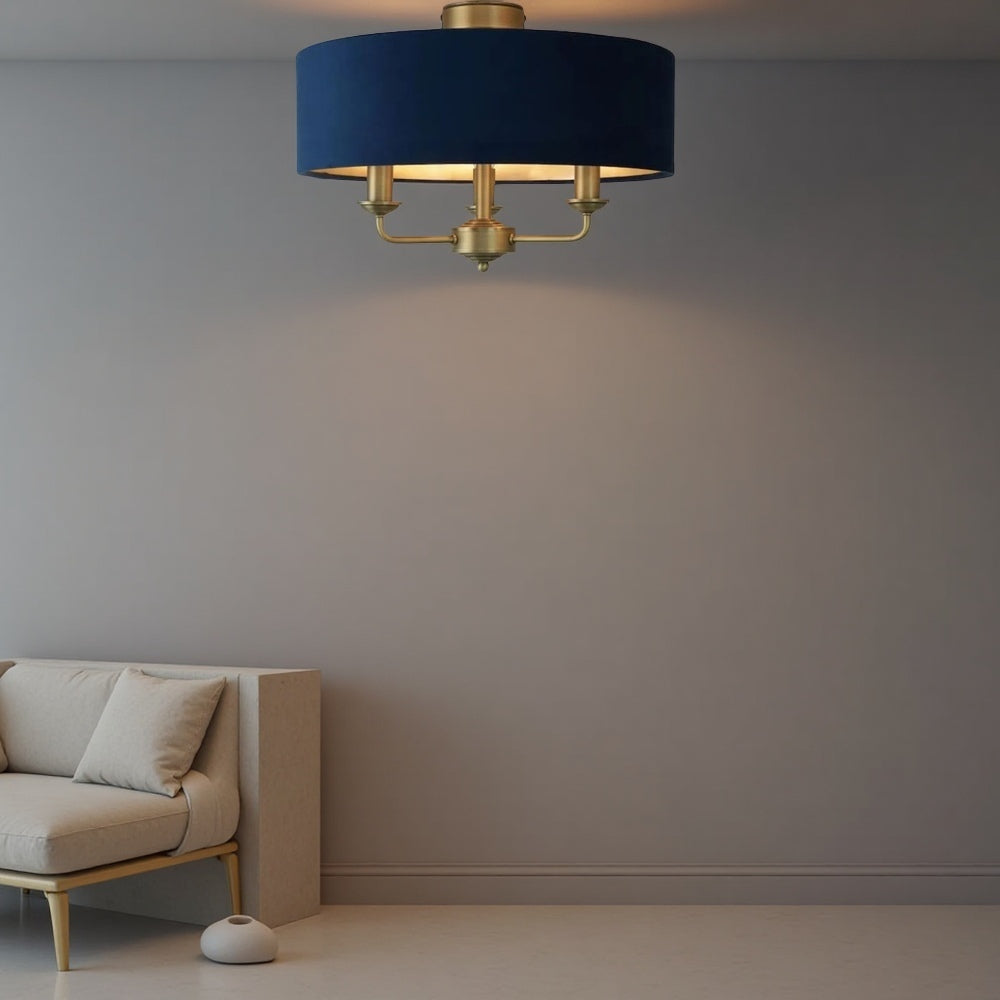 Matt Antique Brass 3 - Light Drum Light- Semi Flush Ceiling Light