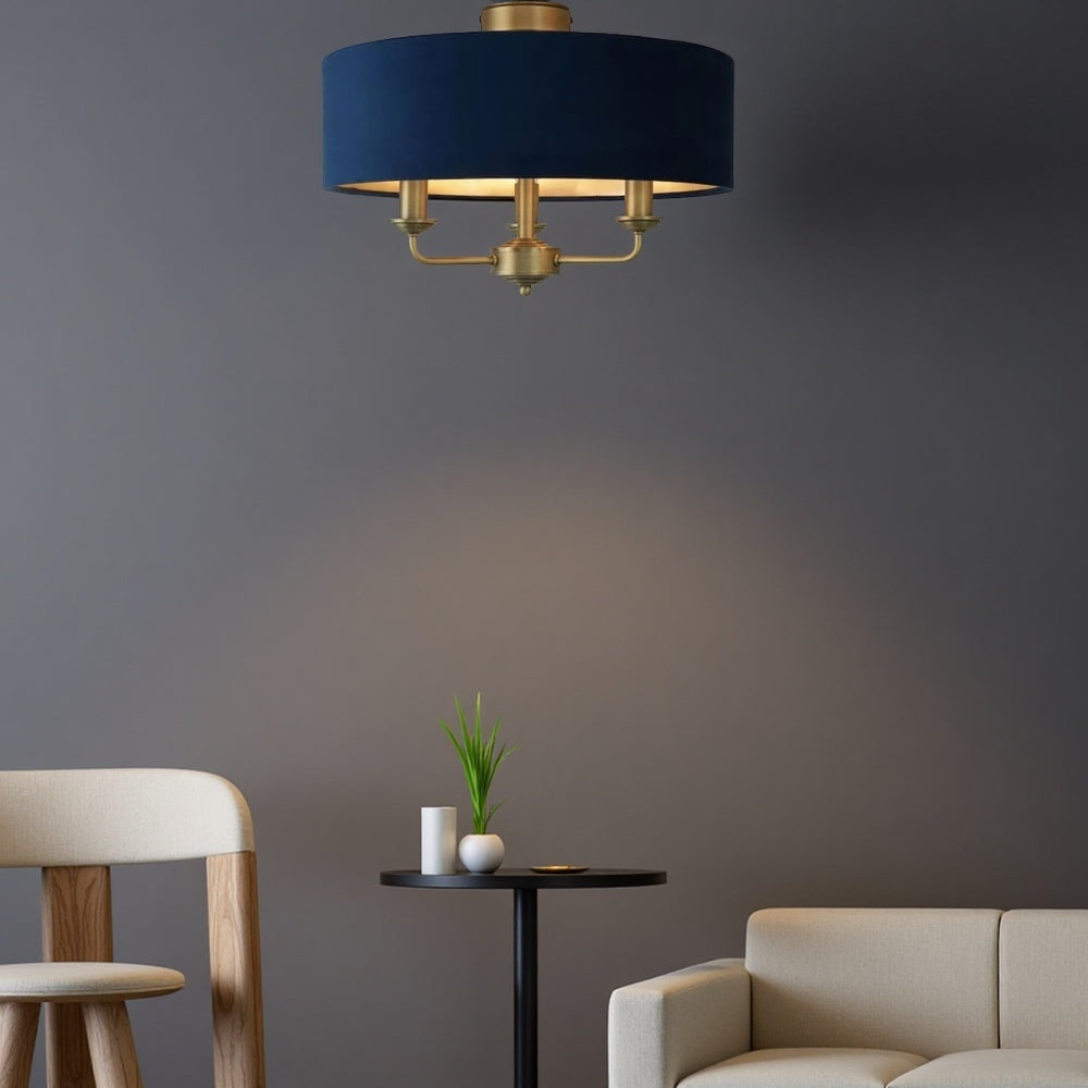 Matt Antique Brass 3 - Light Drum Light- Semi Flush Ceiling Light