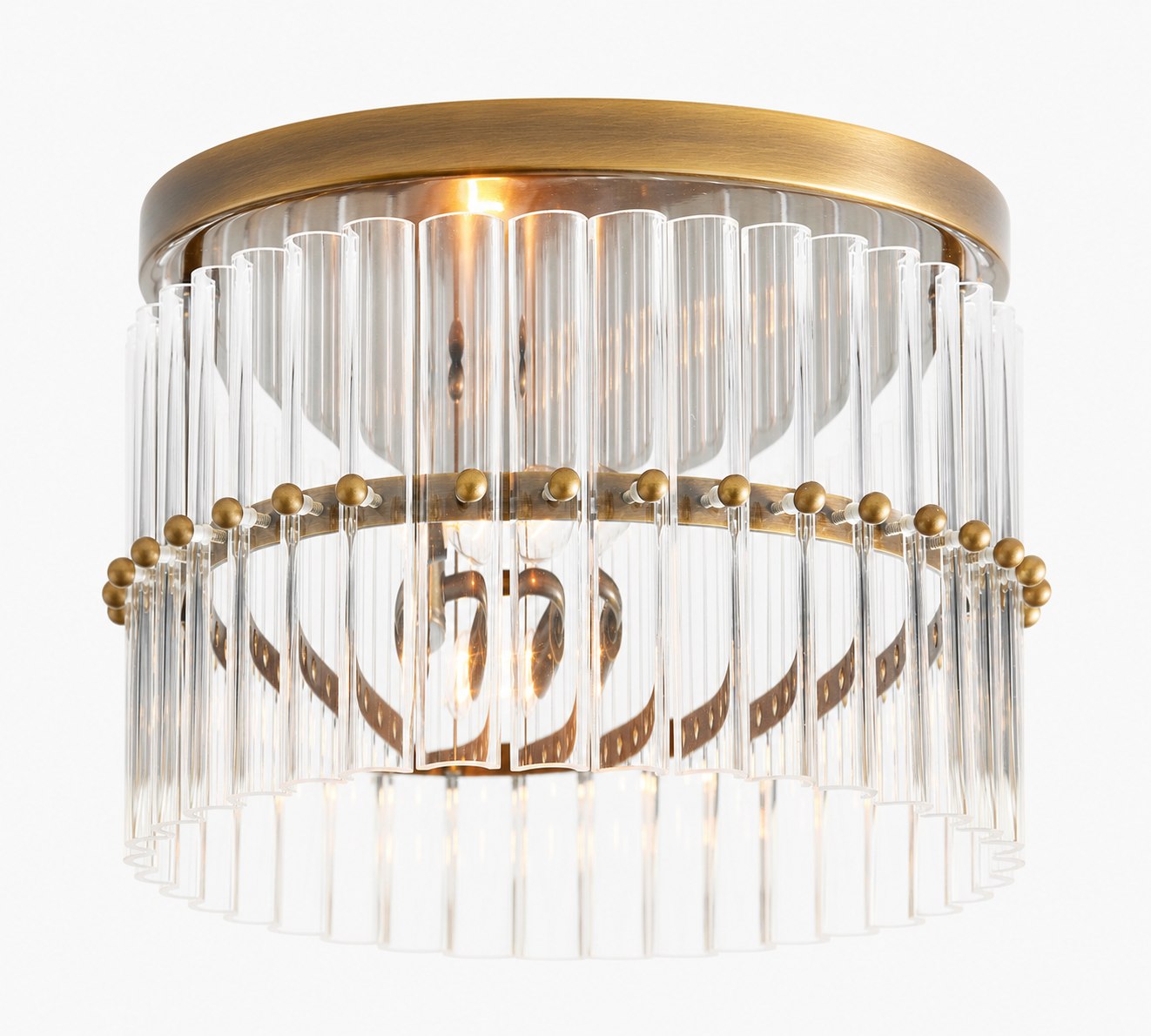 Lumora Crystal Flush Mount – Elegant Brass Ceiling Light