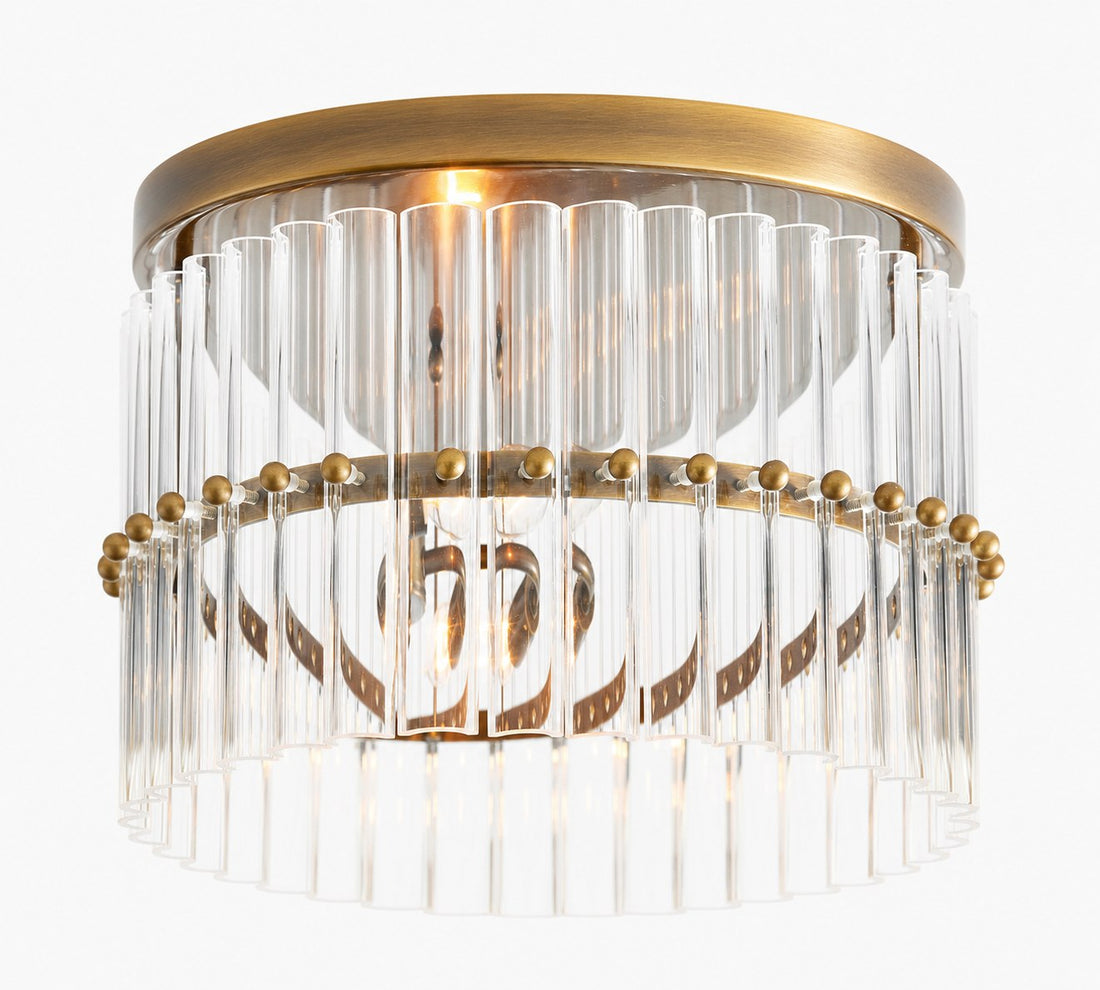 Lumora Crystal Flush Mount – Elegant Brass Ceiling Light