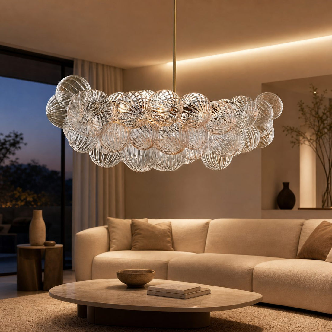 Bravira Glass Bubbled Chandelier - Vintage Brass Oval Glass Lighting