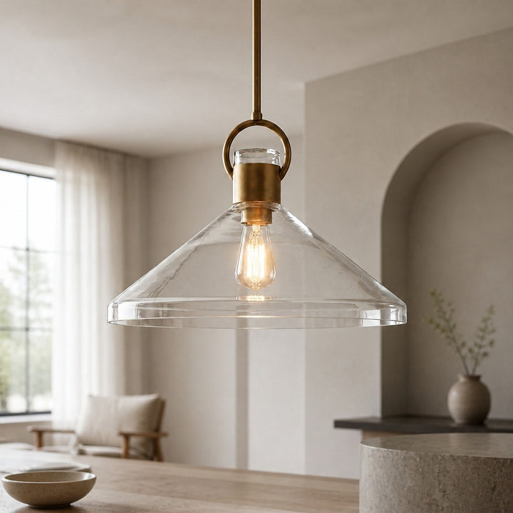 Lumicona Wide Cone Pendant Light – Clear Glass Design with Industrial Style for Kitchens U17