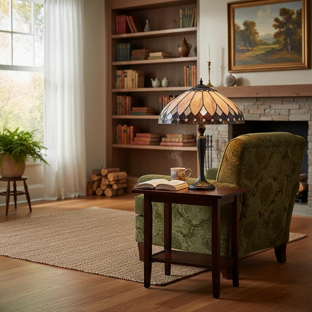 TF Brooklyn Tiffany Lamp Stained Glass Mosaic Table Lamp - Classic Art Deco Style for Living Room