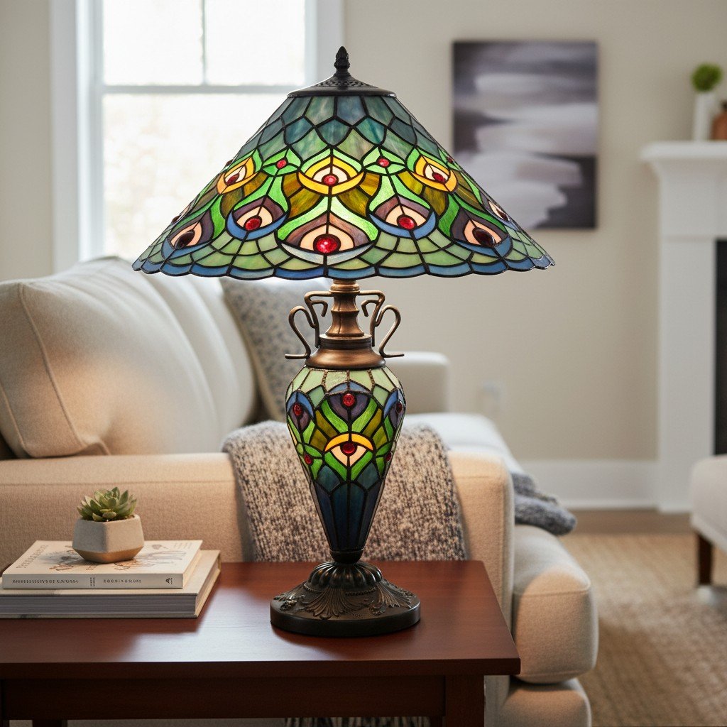TF Oldbury Desk Lamp - Handcrafted Stained Glass Lamp for Bedroom Reading