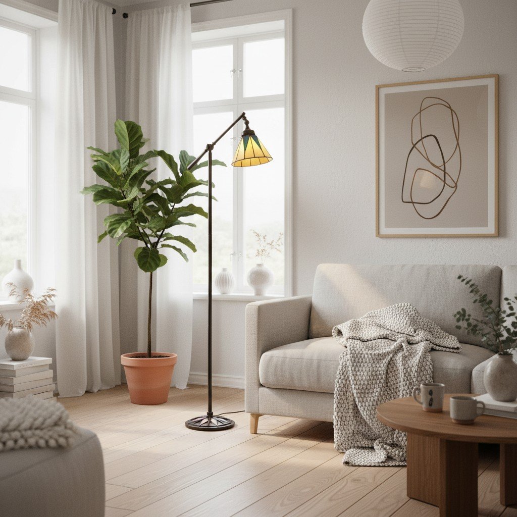 TF Dark Star Tiffany Task Floor Lamp – Art Deco Stained-Glass Floor Light for Living Room